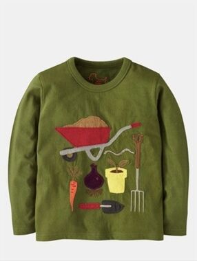 Mini Boden Olive Green Long Sleeve Tee with Garden Tool Appliques